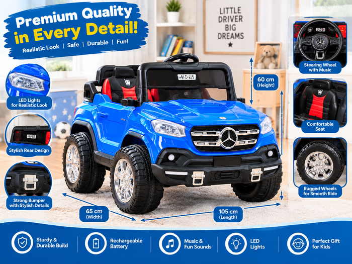 Kids Electric Ride-On Car – Blue 2-Seater Toy Car with LED Lights