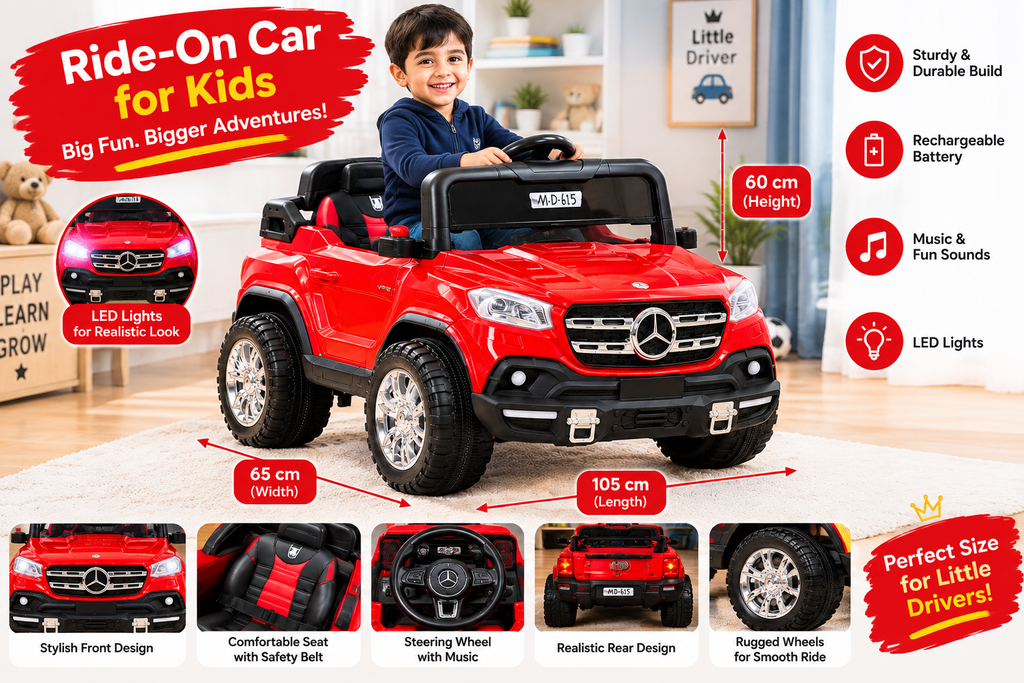 Kids Electric Ride-On Car – Red 2-Seater Toy Car with LED Lights