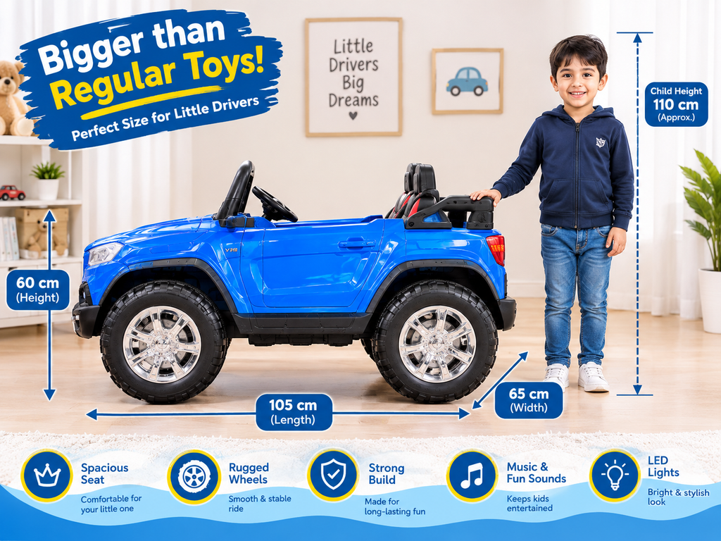 Kids Electric Ride-On Car – Blue 2-Seater Toy Car with LED Lights