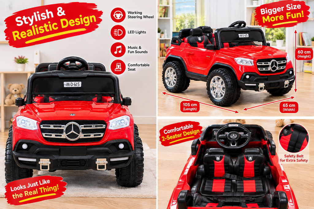 Kids Electric Ride-On Car – Red 2-Seater Toy Car with LED Lights